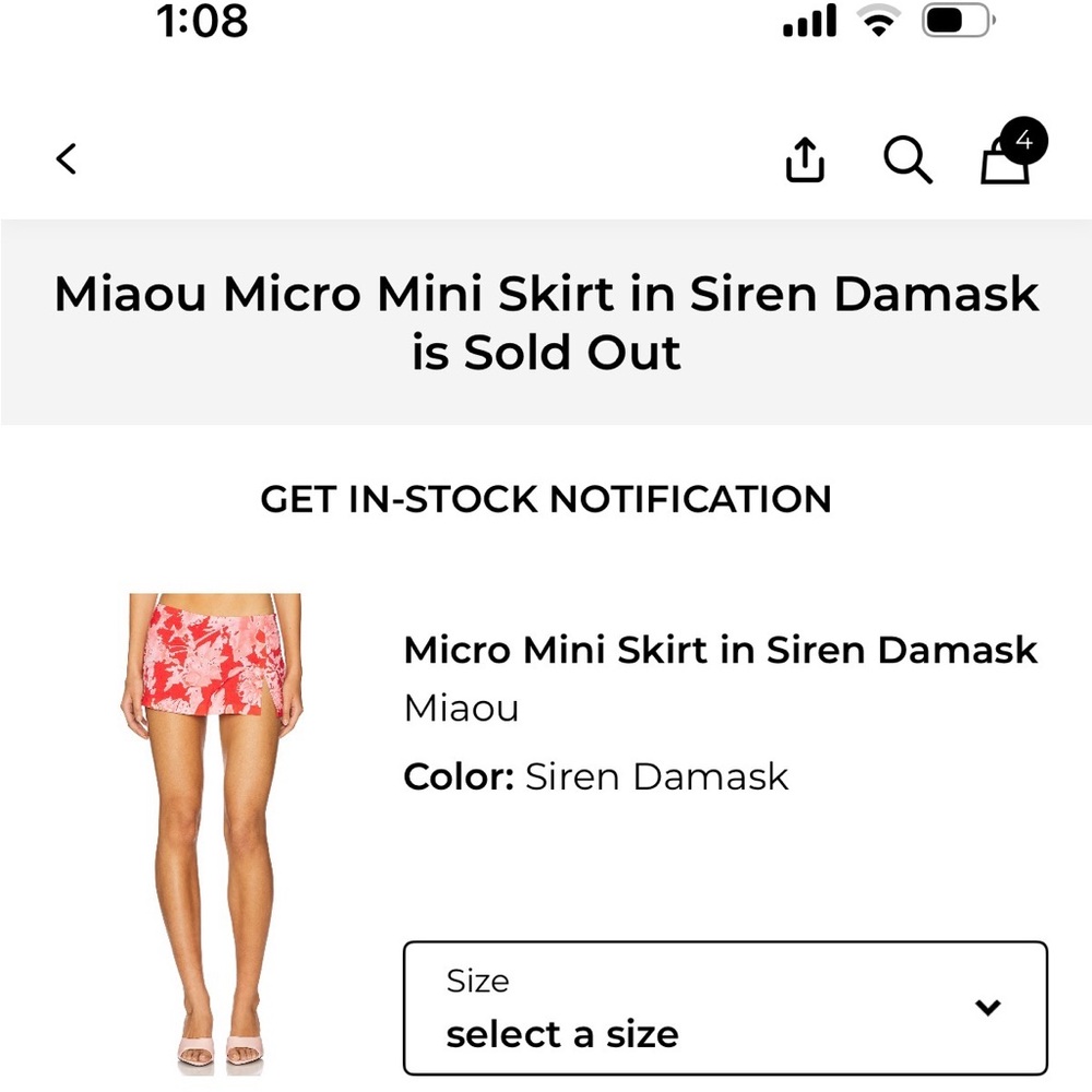 Miaou Siren Damask Micro Mini Skirt in Red and White